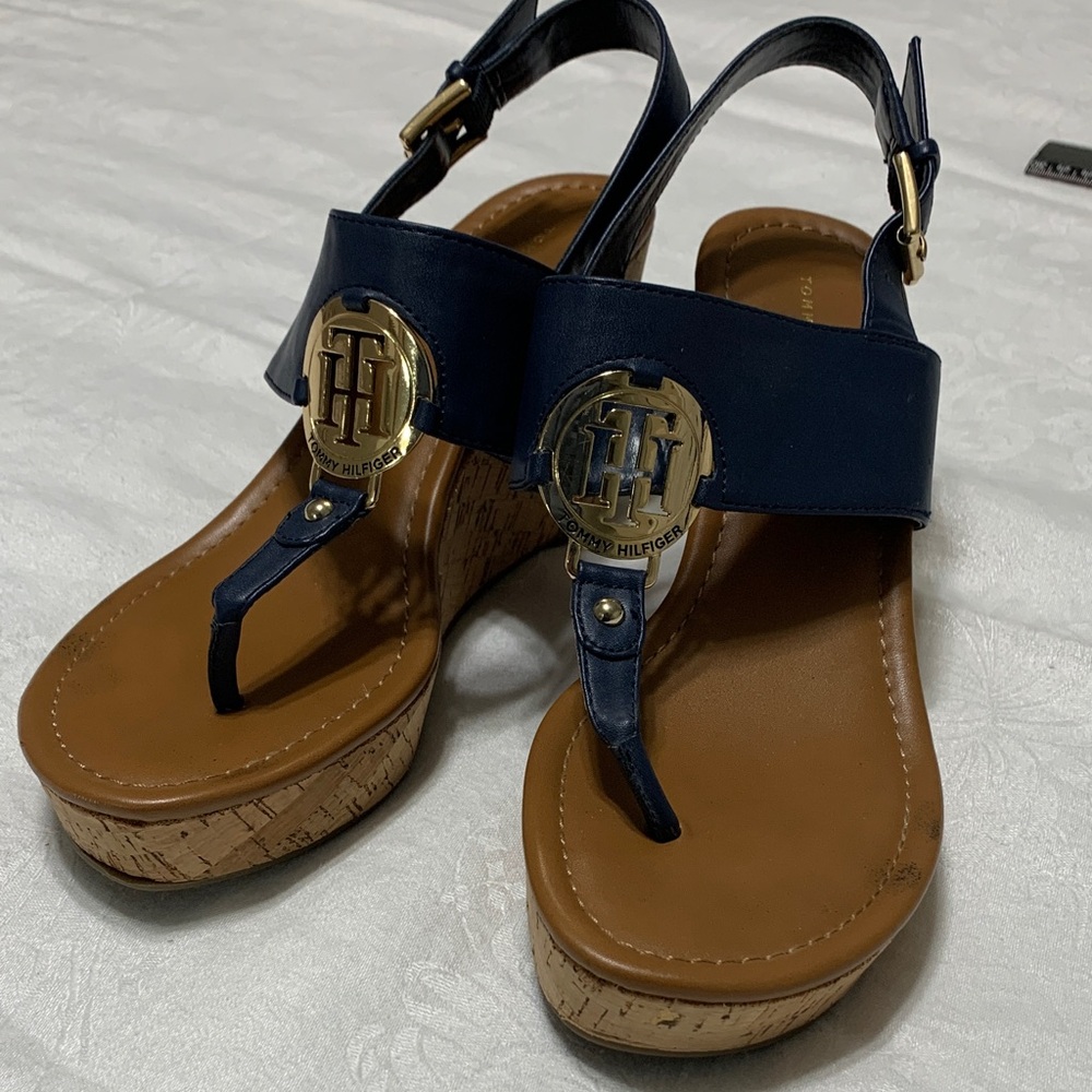 Tommy Hilfiger Women's Blue and Tan Platform Sandals